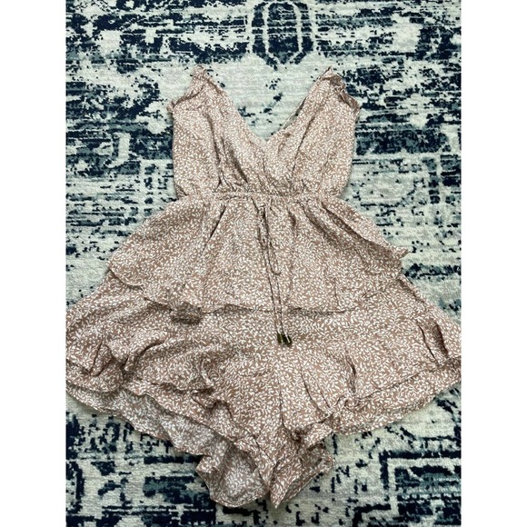 Sky To The Moon Pants - Sky To The Moon Floral Print Ruffled Flare Romper Lightweight Brown Size Medium